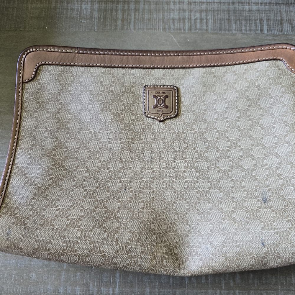 Celine Tan and Brown Monogram Pouch